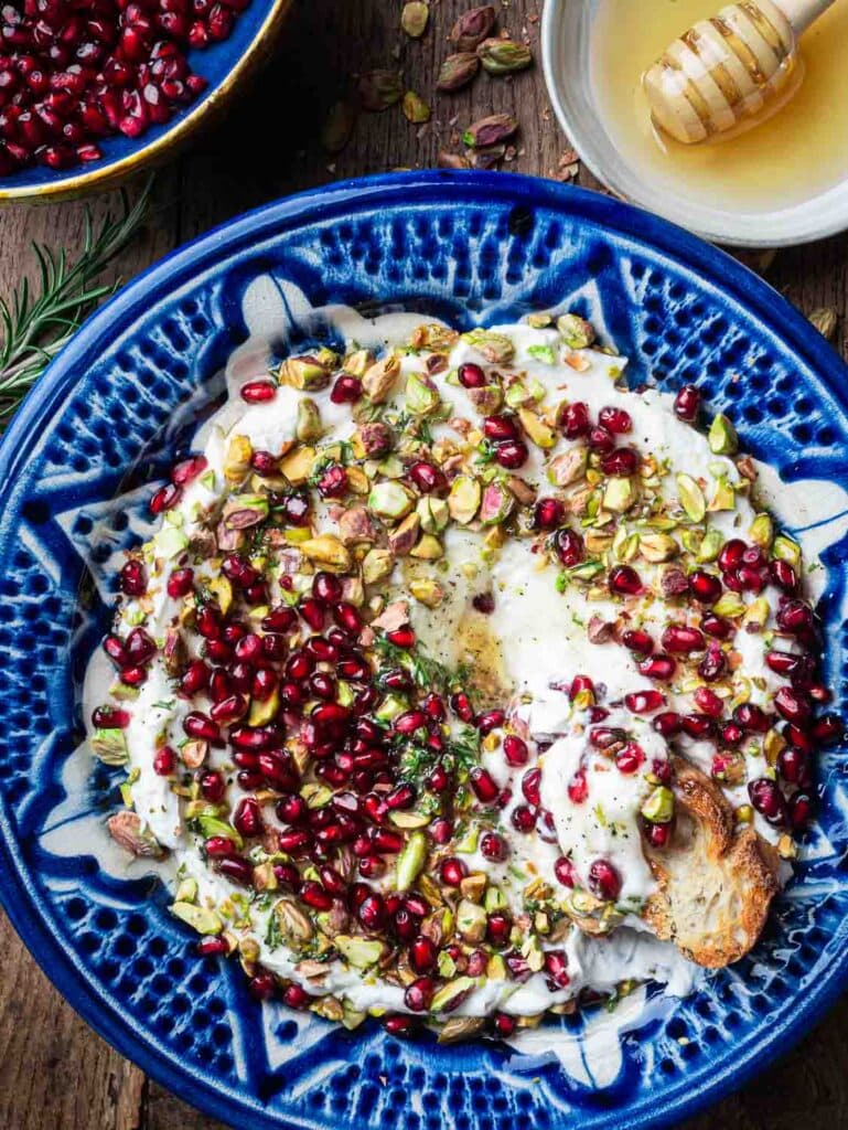 Whipped Goat Cheese Dip With Pistachios, Pomegranate, Hot Honey Nim