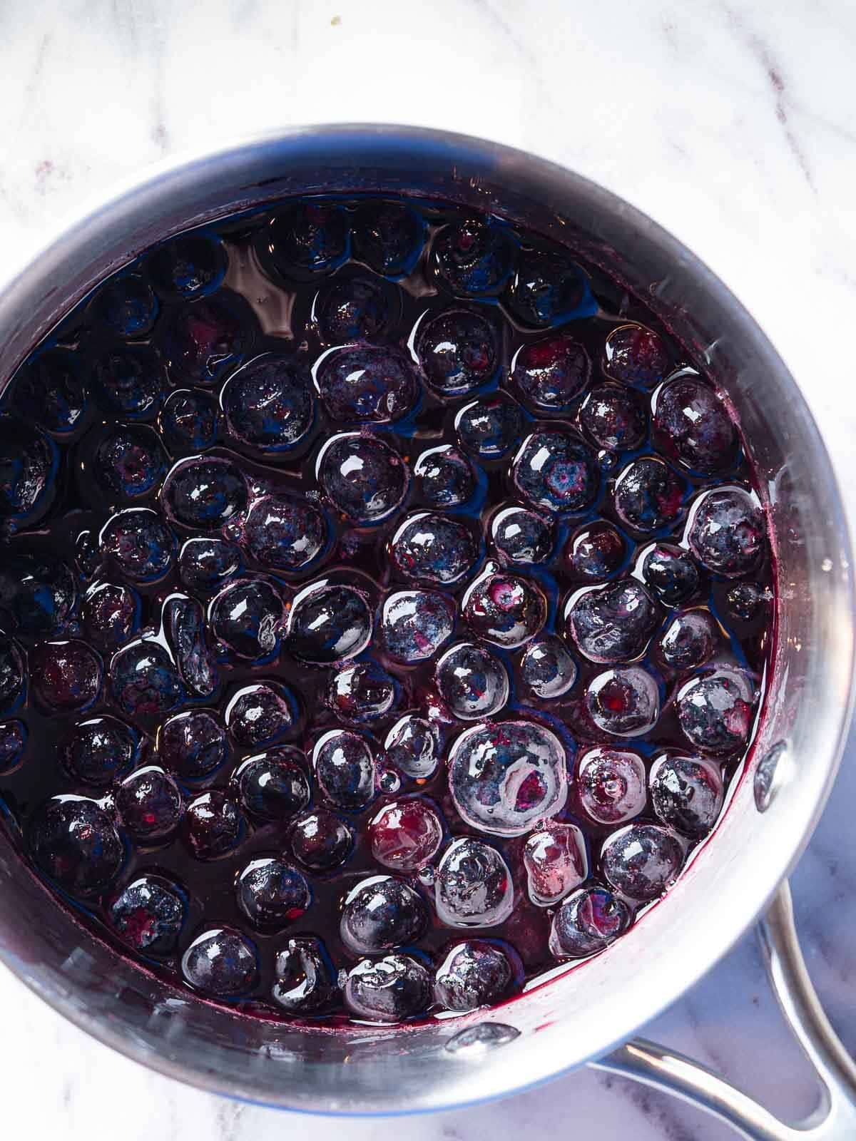 homemade blueberry compote in a saucepan.