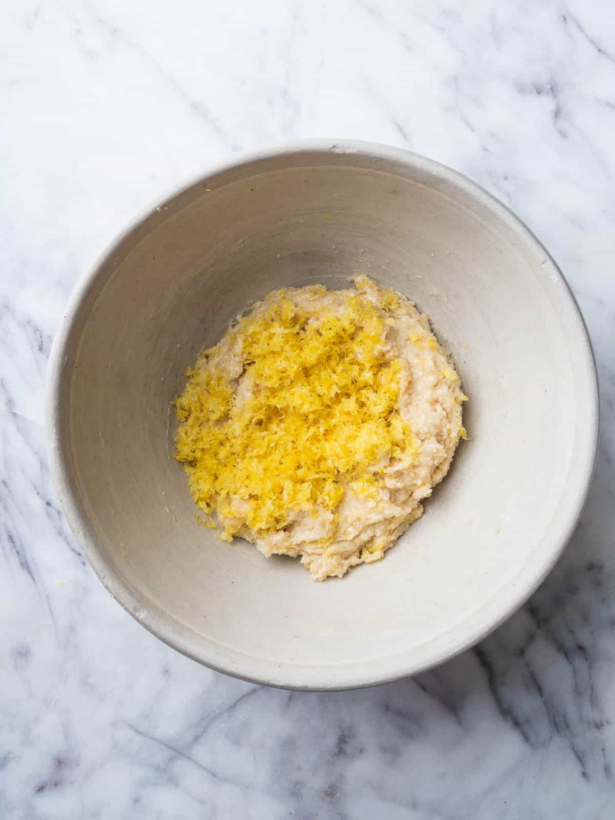 lemon zest of top of butter cane sugar mixture.