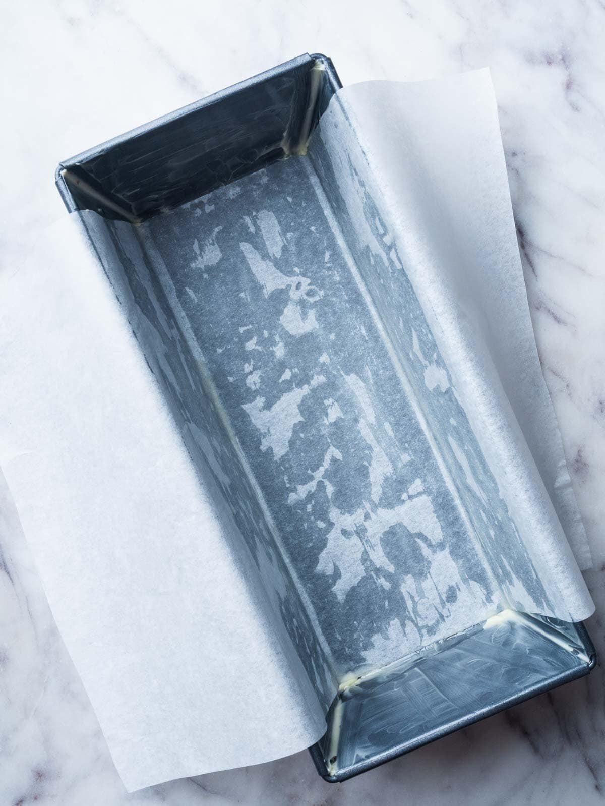 a loaf pan greased with butter and lined with parchment paper.