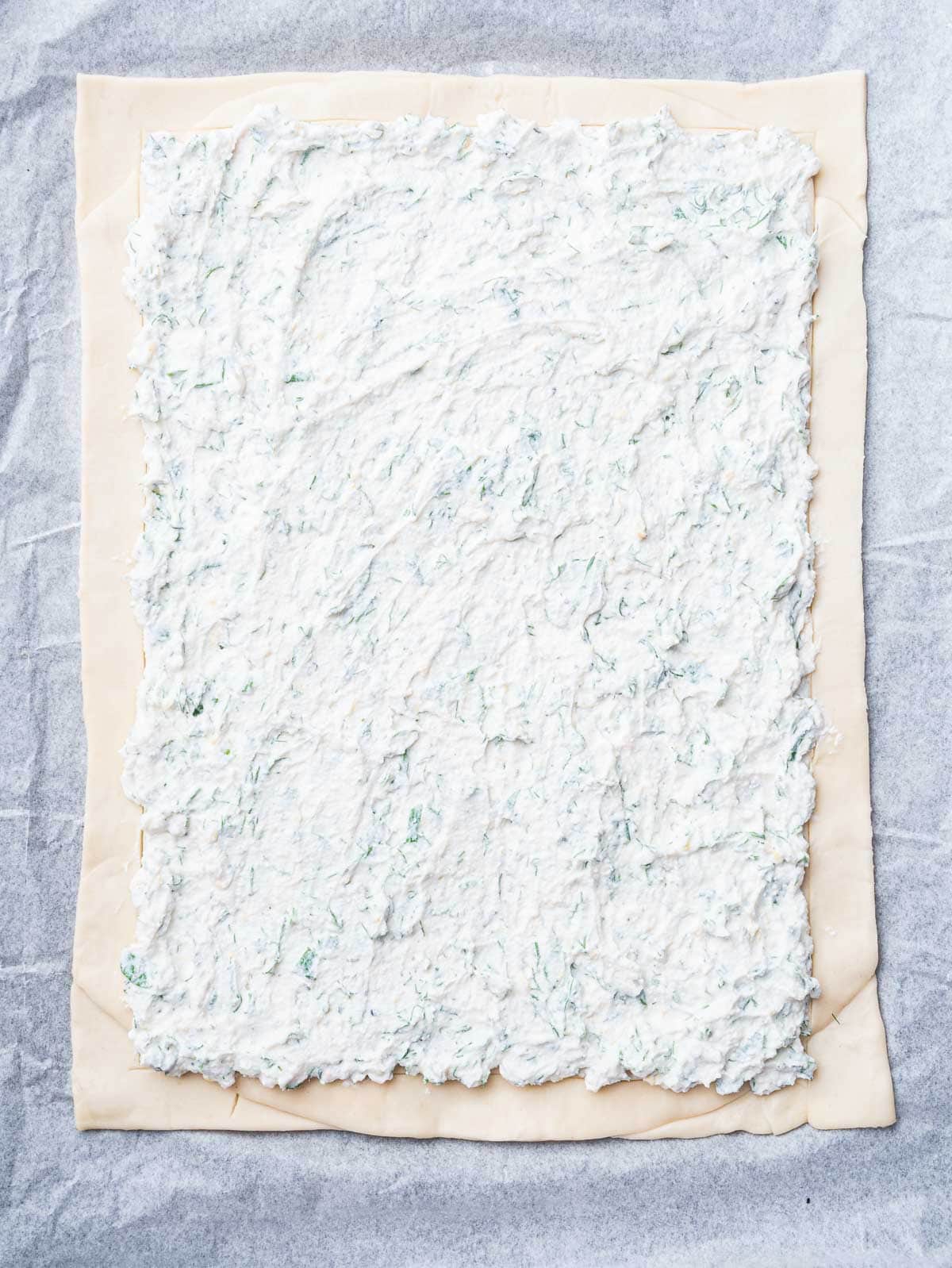 ricotta filling layered on top of puff pastry.