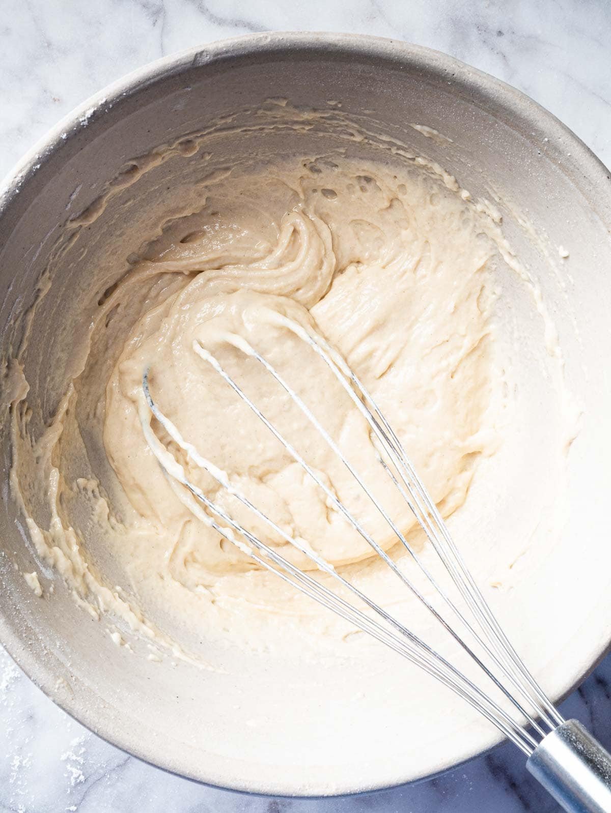 pancake base batter with a whisk.