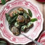 crispy spinach ricotta gnudi with crispy sage leaves and brown butter.