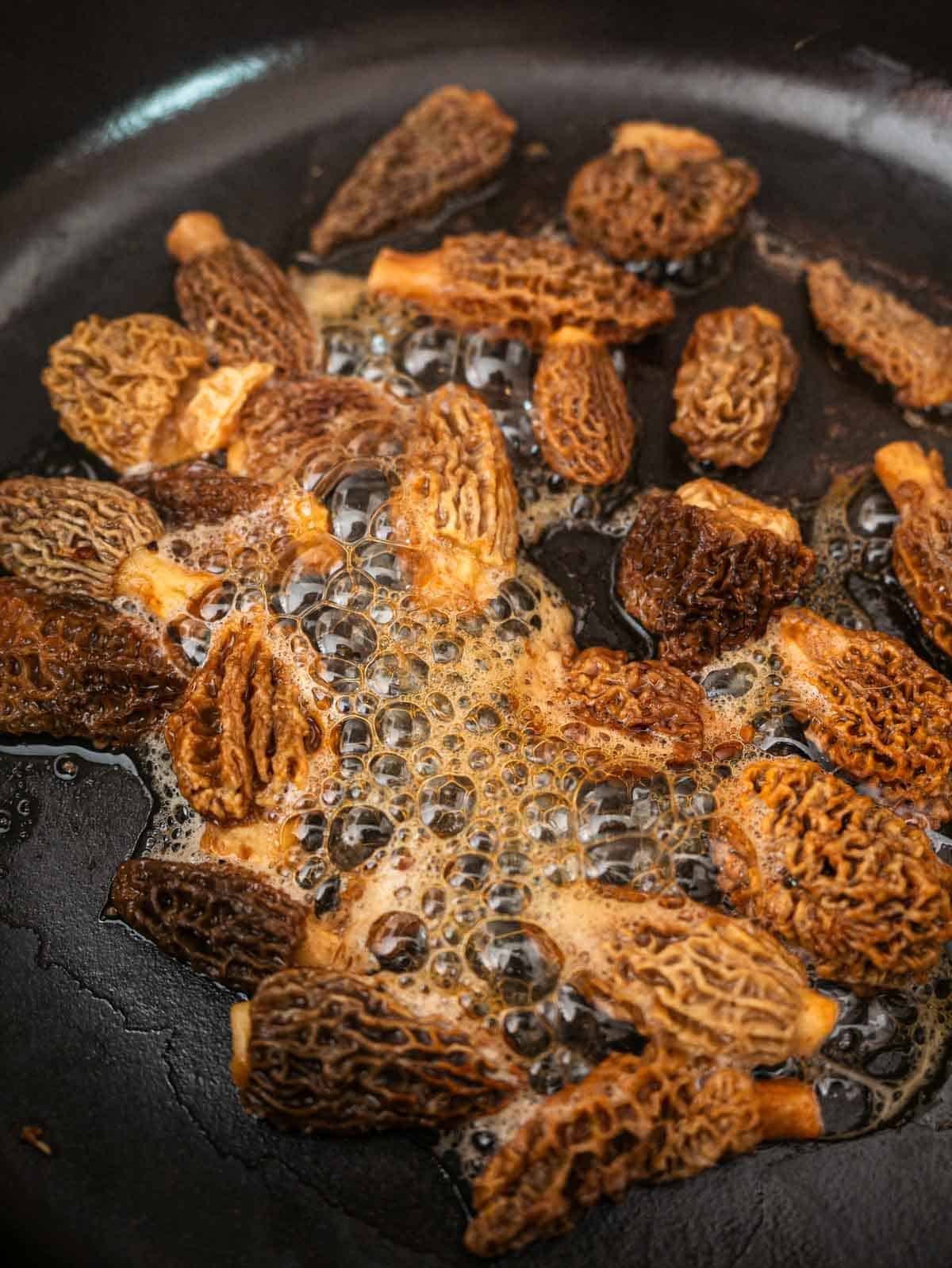 frozen morel heated in a dry pan.
